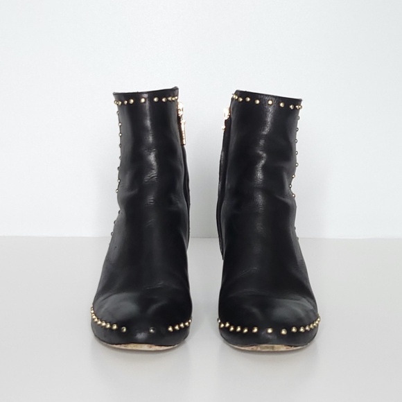 ***SOLD*** SCHUTZ Black Leather Booties w Gold Studs Biker Baddie Women's Size 6 - Picture 5 of 12